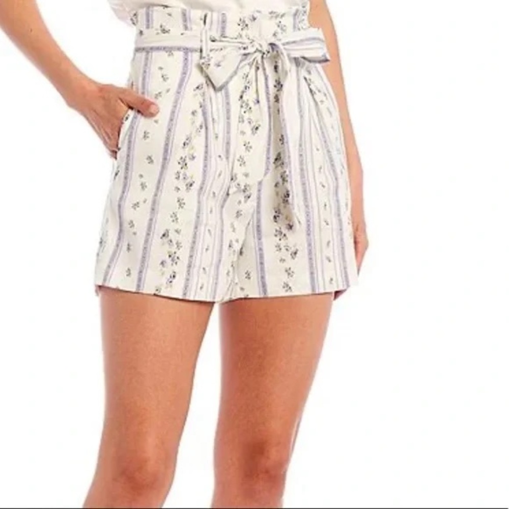 ANTONIO MELANI GRAZIELA SHORTS PAPERBAG FLORAL STRIPED WHITE CHAMBRAY